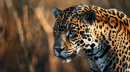 Obraz premium American jaguar on the hunt Wild nature in the Pantanal : Generative AI