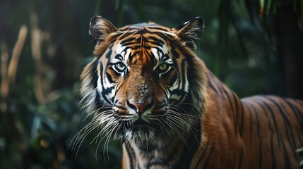 Close up Indochinese tiger is beautiful animal and dangerous in forest : Generative AI