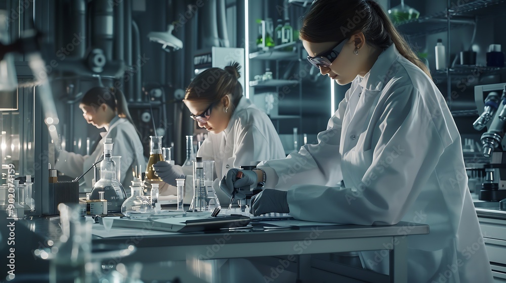 Fototapete female scientists in the laboratory and dedication but also a reminder of the importance of diversity and representation in shaping the future of science and technology : Generative AI