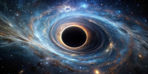 A detailed photo of a mysterious and powerful black hole in space , astronomy, universe, cosmic, galaxy, gravity