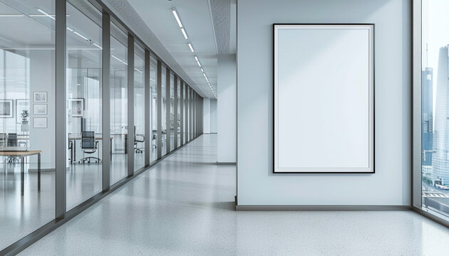 Sleek hotel loby with open layout with empty frame