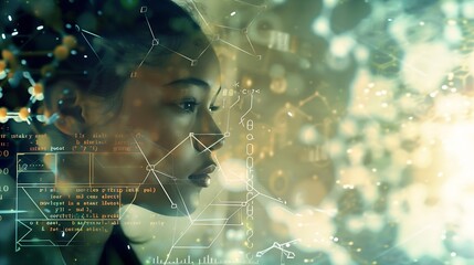 Image of data processing and chemical formula over biracial schoolgirl global science data processing and digital interface concept digitally generated image : Generative AI