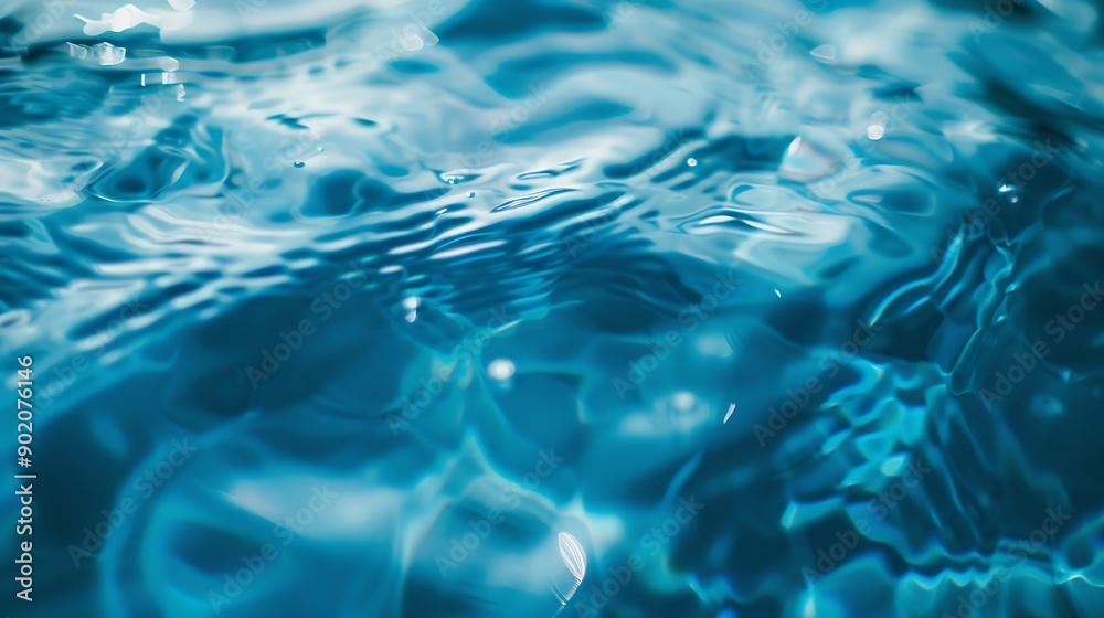Aufkleber Blue water with ripples on the surface Defocus blurred transparent blue colored clear calm water surface texture with splashes and bubbles Water waves with shining pattern texture back : Generative AI