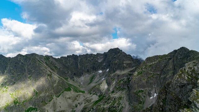 Timelapse of Tatra Mountains Skyline in Summer with Partly Cloudy Sky