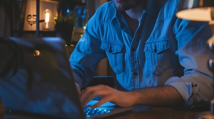 Career winner mindset Young freelance businessman working at home Confident dedicated male learning and educate himself for better opportunity in her business career work on laptop com : Generative AI