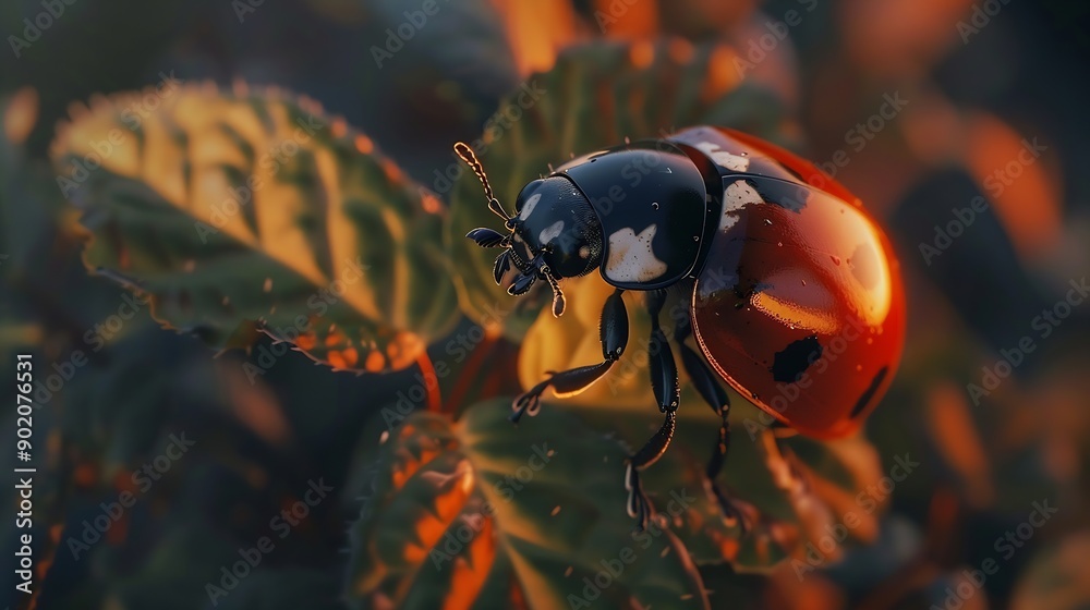 Poster Red ladybug macro shot maximum depth of field : Generative AI
