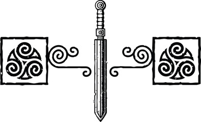 Celtic Tribal Spiral Header - Square Ends - Roman Sword