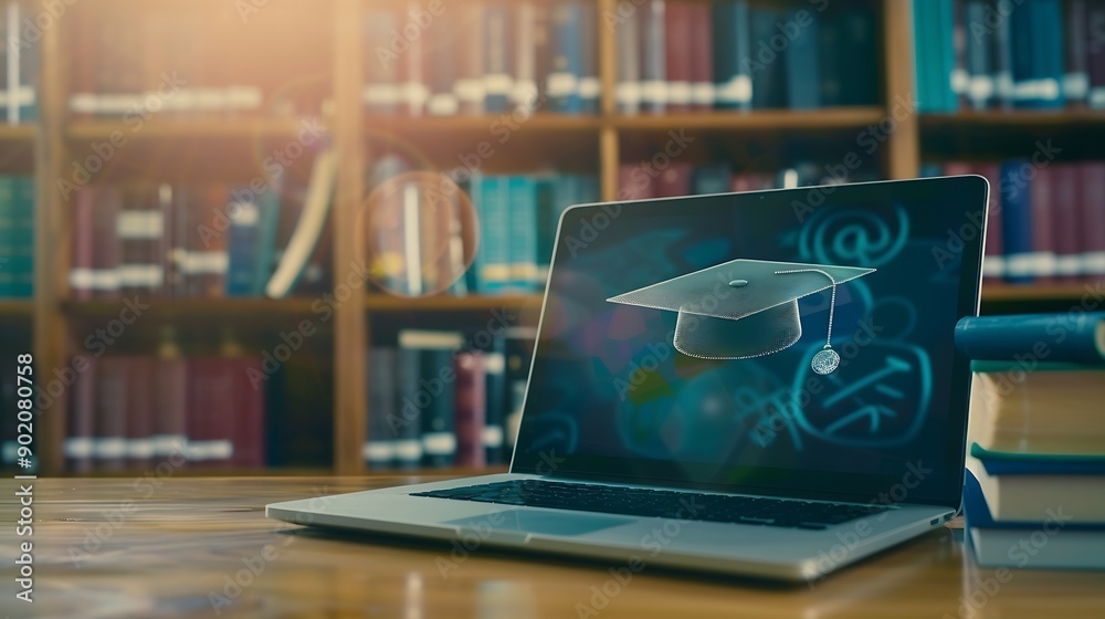 Poster elearning on computer elearning and online education for student and university concept laptop with 