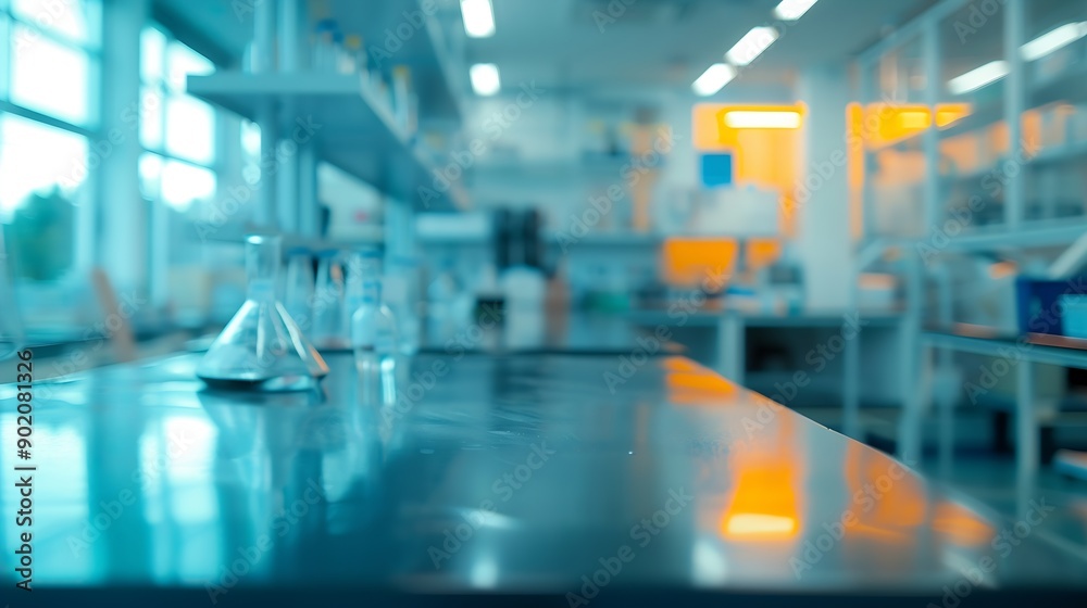 Poster abstract blurred science lab interior room blurry working space with defocused : generative ai