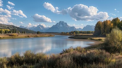 Beautiful landscape seen from Oxbow Bend along the Snake River from Grand Teton National Park Wyoming : Generative AI