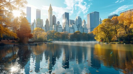 Fototapeta premium Usa new york state new york city&nbsp;central park on sunny day : Generative AI