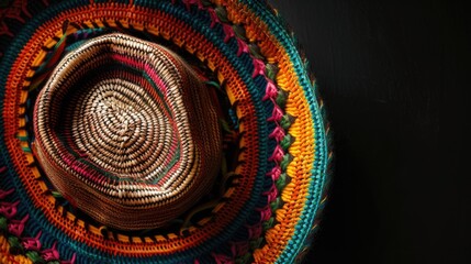 Obraz premium Black background featuring a Mexican hat