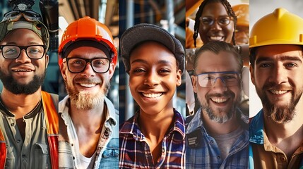 Many different professions collage Happy people portraits mix Lot smiling workers Joy employee team work Faces staff multi screen Various job split Young adult guy girl group Man race  : Generative AI