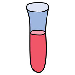 Hand drawn cartoon test tube with blood on white background.