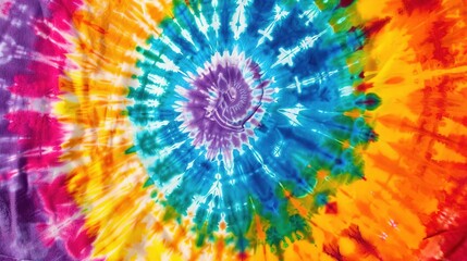 Vivid Rainbow Tie Dye Spiral: Colorful, Psychedelic Abstract Pattern