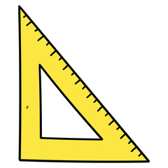 Hand drawn cartoon yellow triangle ruler on white background.
