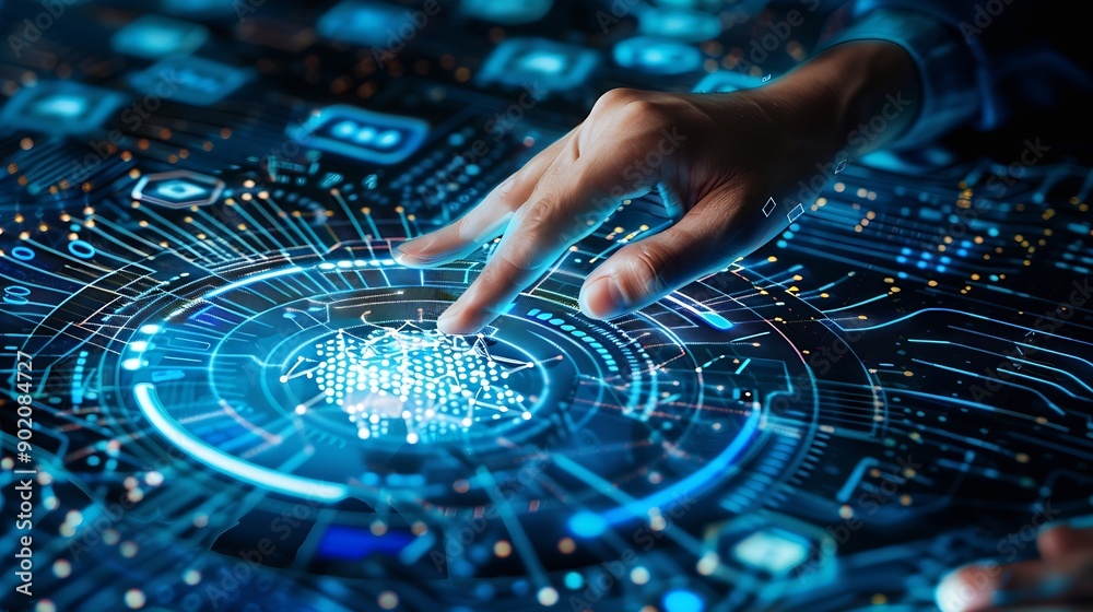 Aufkleber Cyber security and data protection on internet Person touching virtual shield secure access encrypted connection Password protected system and storage Cybersecurity technology : Generative AI
