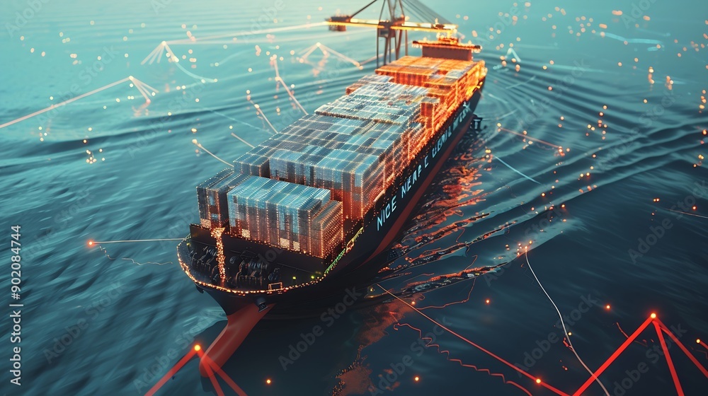 Poster Artificial intelligence container Ship wtih Earth Data science and big data technology for transportation logistics shipping tracker transportation computing analysing : Generative AI