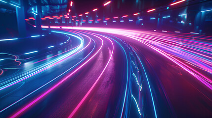 Colorful light trails with motion effect. Car high speed light lines 