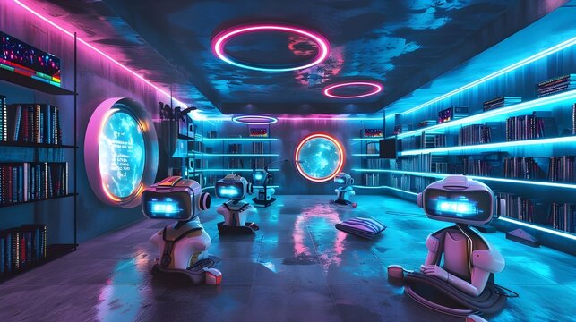 Futuristic Education Space with VR Headset.