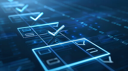 Compliance concept, law and standard compliance, rules and regulation policy on blue virtual screen, documents with checkbox lists