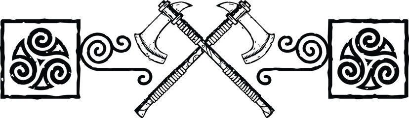 Celtic Tribal Spiral Header - Square Ends - Crossed Axes