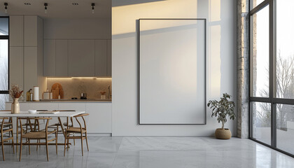 Sleek kitchen a harmonious blend of materials with empty frame