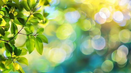 Fototapeta premium Nature background display over blur green tree garden Blur park nature outdoor bokeh light background in spring and summe : Generative AI