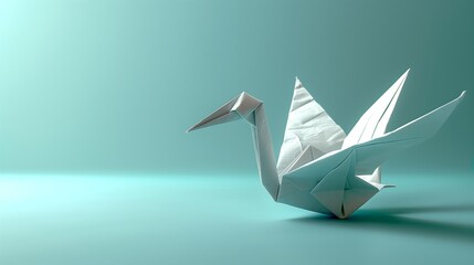 Intricate Origami Crane on Light Blue Background