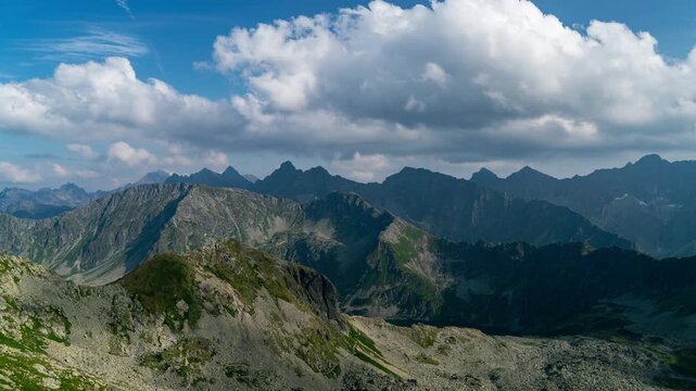 Timelapse of Tatra Mountains with Lake and Clouds During Day