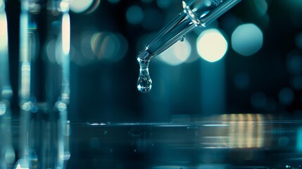 Dripping liquid from pipette into test tube on blurred background closeup : Generative AI