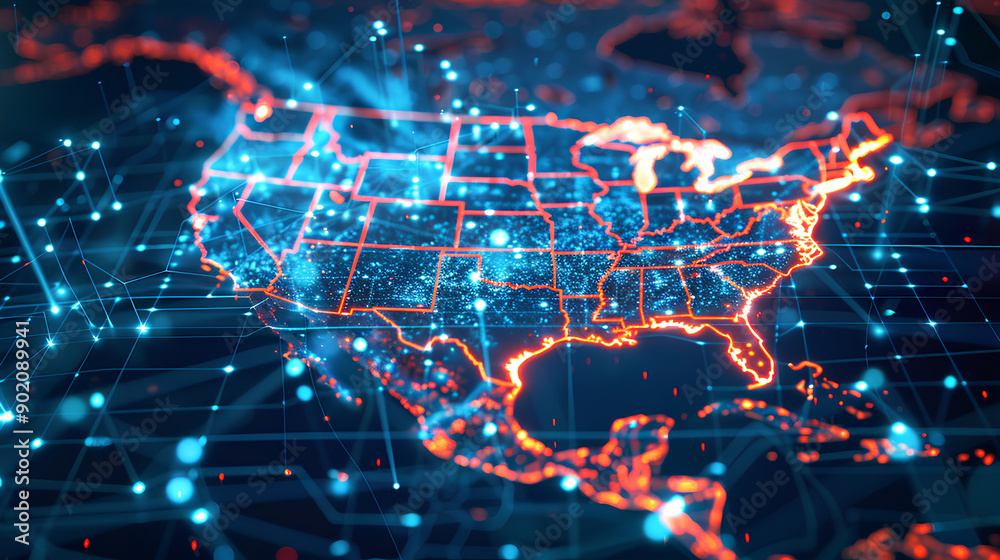 Canvas Prints digital map of usa, concept of american global network and connectivity, data transfer and cyber tec