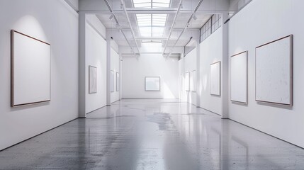 Blank wall frame in a modern, white-walled gallery space