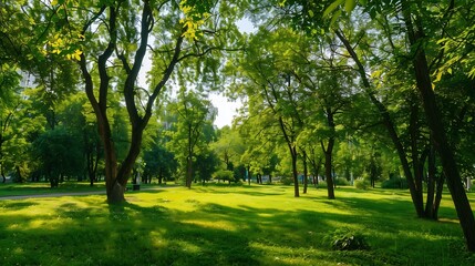 Obraz premium Beautiful panorama of green city park : Generative AI