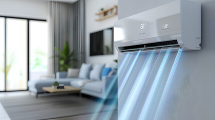 Fototapeta premium Energy efficient air conditioner with fresh natural in a modern living room