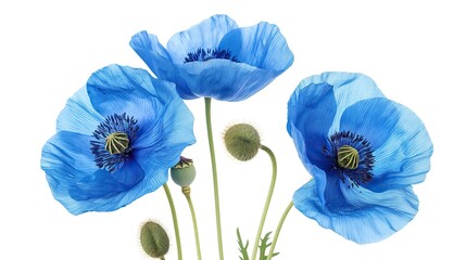 blue poppy flower bouquet bunch on white background