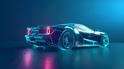 Fototapeta premium Futuristic digital wireframe of car concept with blue background