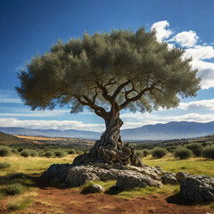 A majestic olive tree, whose age can be counted in centuries,  an impressive trunk, thick and twisted, with a rough bark full of deep fissures. 