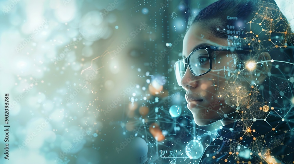 Aufkleber Image of data processing and chemical formula over biracial schoolgirl global science data processing and digital interface concept digitally generated image : Generative AI