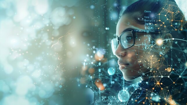 Image of data processing and chemical formula over biracial schoolgirl global science data processing and digital interface concept digitally generated image : Generative AI