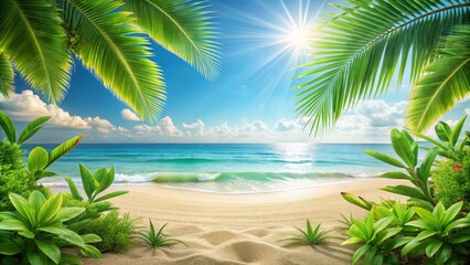 Vacation concept with beach. Holiday background with natural plant elements, beach, vacation, holiday, background, plant, tropical