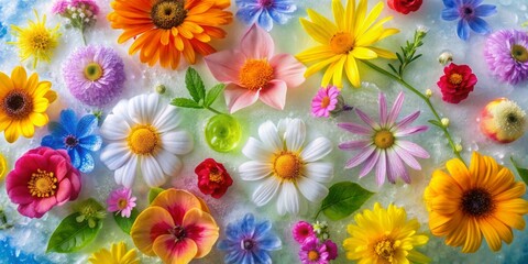 Seamless wallpaper with colorful summer flowers frozen in water, seamless, wallpaper, flowers, summer, colorful, frozen