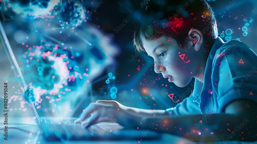 Poster human with technology internet learning and study online class webinar technology elearning online e