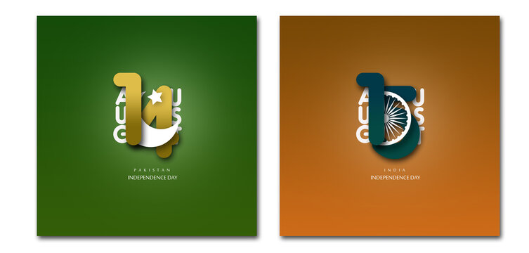 Greeting card for Pakistan and India Independence Day. 14th and 15th Of August.
