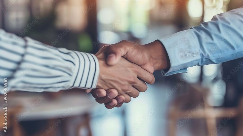 Aufkleber Trust shaking hands and business people in office for deal welcome or onboarding for b2b collaboration Partnership teamwork and handshake for agreement consulting or introduction at me : Generative AI