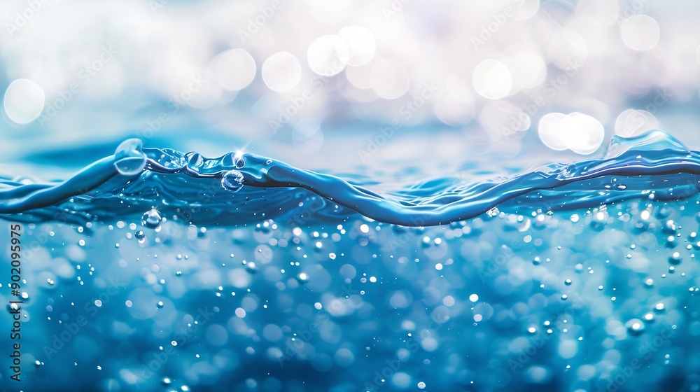 Aufkleber Blue water with ripples on the surface Defocus blurred transparent blue colored clear calm water surface texture with splashes and bubbles Water waves with shining pattern texture back : Generative AI