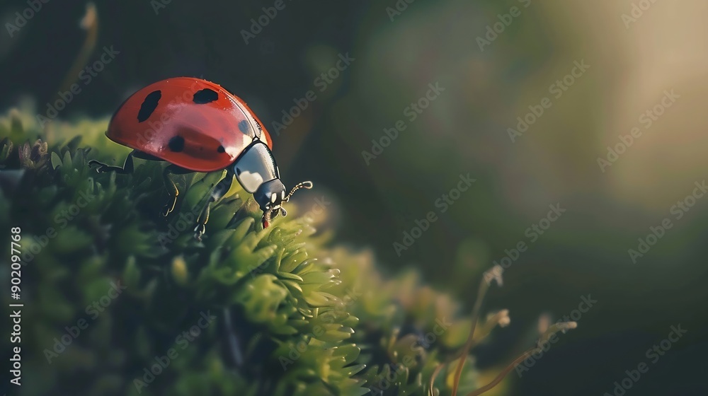 Poster Red ladybug macro shot maximum depth of field : Generative AI