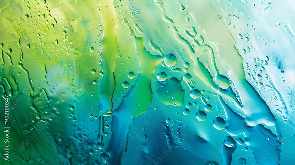 Aufkleber Abstract blue and green colorful background with oil on water surface Oil drops in water abstract psychedelic abstract image : Generative AI