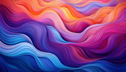 Fototapeta premium Abstract background with vibrant, layered waves in shades of blue, purple, orange, and pink.