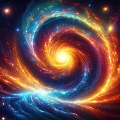 Dazzling abstract representation of cosmic energy vortex, glowing with vibrant colors, evoking a sense of mystery and the vastness of the universe.